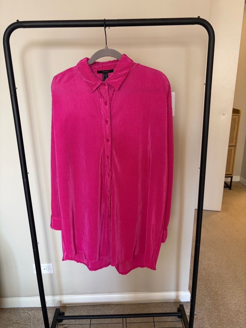 Women’s Button-Front Hot Pink Blouse Dress